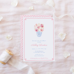 Sweet Pink and Blue Little Girl Baby shower Party Kaart