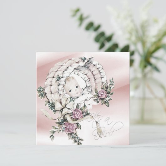 Sweet Pink and Grey Baby Girl Shower Kaart (Staand voorkant)