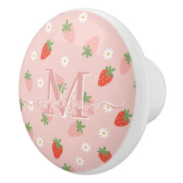 Sweet Pink and Red Strawberries Monogram Keramische Knop