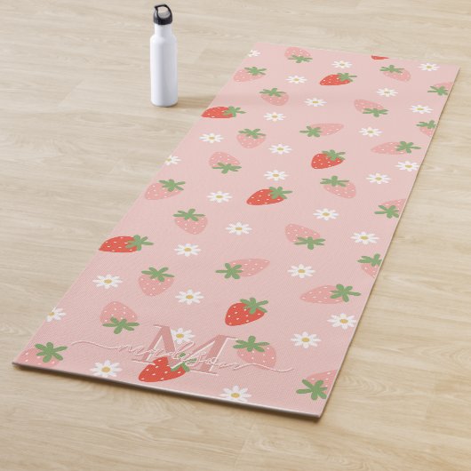 Sweet Pink and Red Strawberries Monogram Yogamat (In situ)