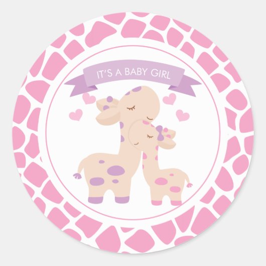Sweet Pink Baby Meisje Giraffe Oerwoud Baby shower Ronde Sticker (Voorkant)