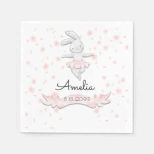 Sweet Pink Ballerina Bunny First Birthday Floral Servet