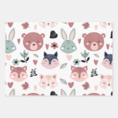 Sweet Pink Bear Fox And Bunny Forest Inpakpapier Vel (Voorkant 3)
