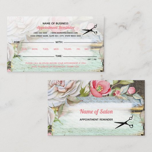 Sweet Pink Blossom Bloemen Haarsalon Afspraak Afsprakenkaartje (Voorkant / Achterkant)