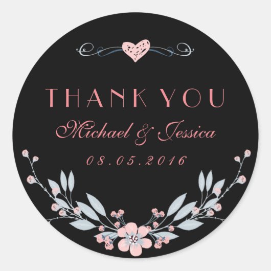 Sweet Pink Blue Floral Sticker met liefde (Voorkant)