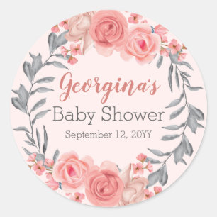 Sweet Pink Blush Bloemen Krans Meisje Baby shower Ronde Sticker