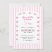 Sweet Pink Bow Coquette Fifth Birthday Party Kaart (Voorkant)