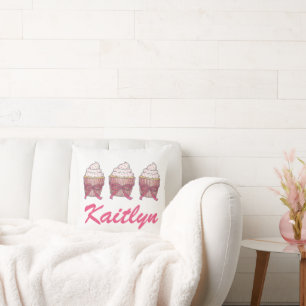 Sweet Pink Bow Cupcake Cake Gepersonaliseerde naam Kussen