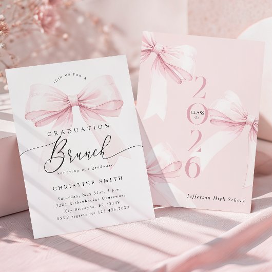 Sweet Pink Bow Graduation Brunch Invitation