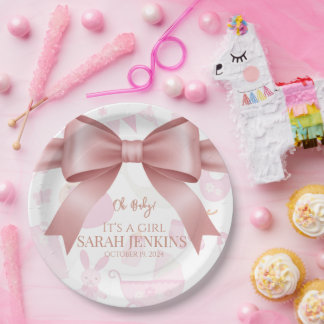 Sweet Pink Bow & Llama Girl Baby Shower Papieren Bordje