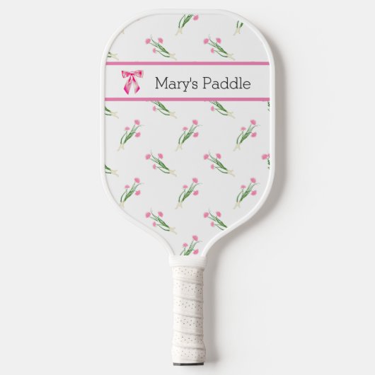 SWEET Pink Bow Wildflowers Gepersonaliseerd Pickleball Paddle (Voorkant)