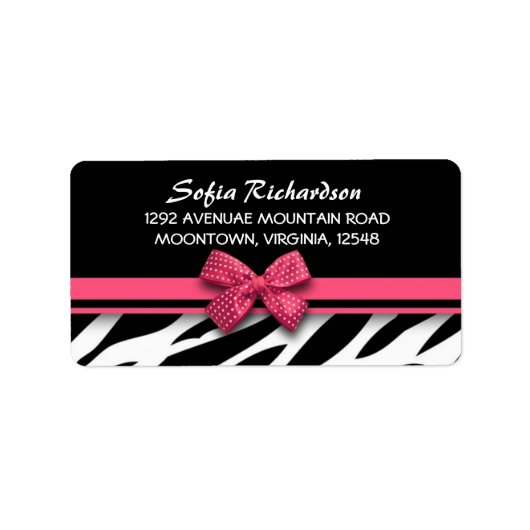Sweet Pink Bow zebra Elegante adresetiketten Etiket (Voorkant)