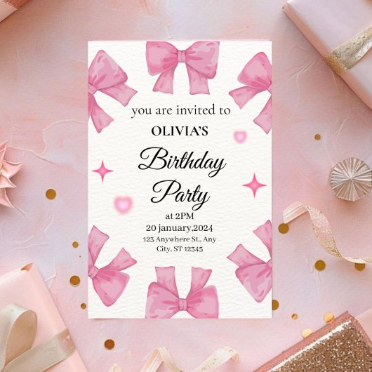 Sweet Pink Bows Invitation d'anniversaire pour fil