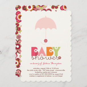 Sweet Pink Daisy Blooms Girl Baby shower Invite Kaart