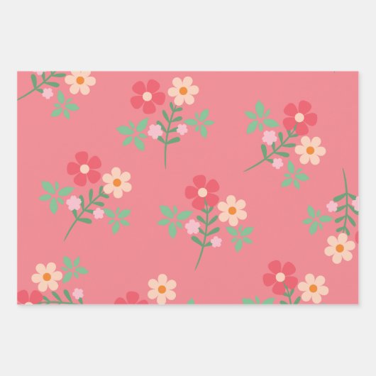 Sweet Pink Daisy Bouquet Retro Pattern Inpakpapier Vel (Voorkant 3)