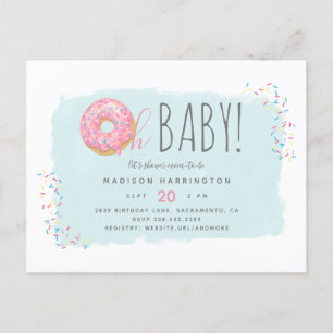 Sweet Pink Donut Sprinkle Modern Oh Baby shower Uitnodiging Briefkaart