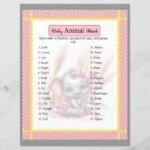 Sweet Pink Elephant Baby shower Animal Match Game