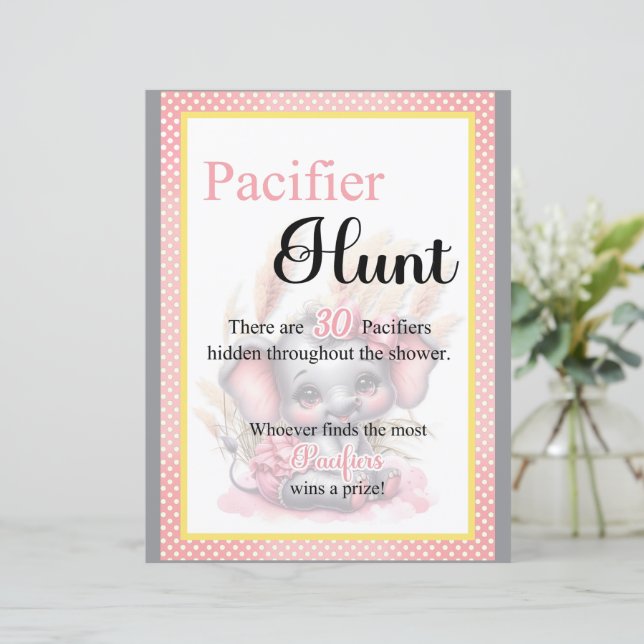 Sweet Pink Elephant Baby shower Pacifier Hunt spel (Staand voorkant)