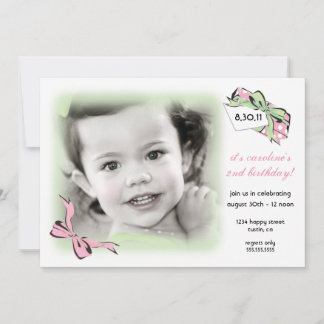 Sweet Pink en Green Birthday Invitation Kaart