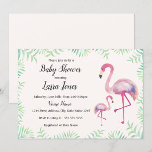 Sweet Pink Flamingo Girl Baby shower Uitnodiging