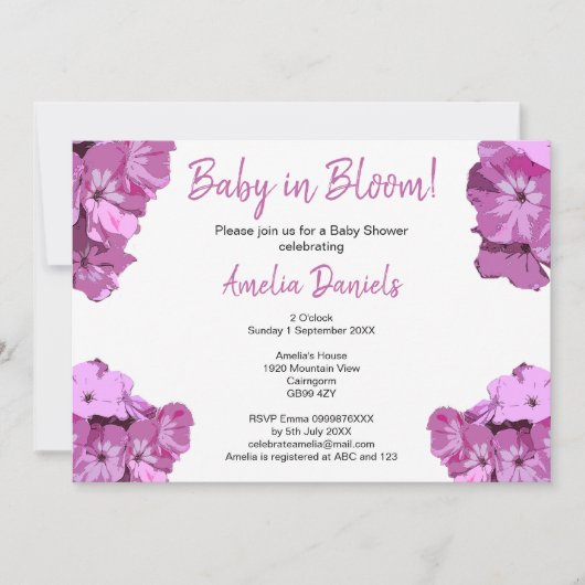 Sweet Pink Floral Baby Shower Invitation (Devant)