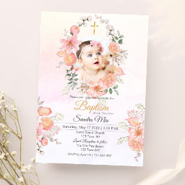 Sweet Pink Floral Baptism uitnodiging