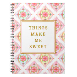Sweet Pink Floral Diamond Pattern Notitieboek
