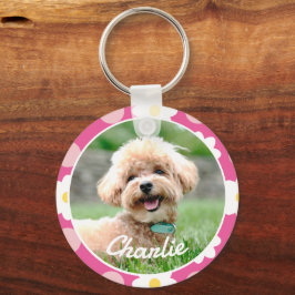 Sweet Pink Floral Patroon Gepersonaliseerde Pet Fo Sleutelhanger