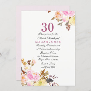 Sweet Pink Floral Script 30th Birthday Invitation Kaart