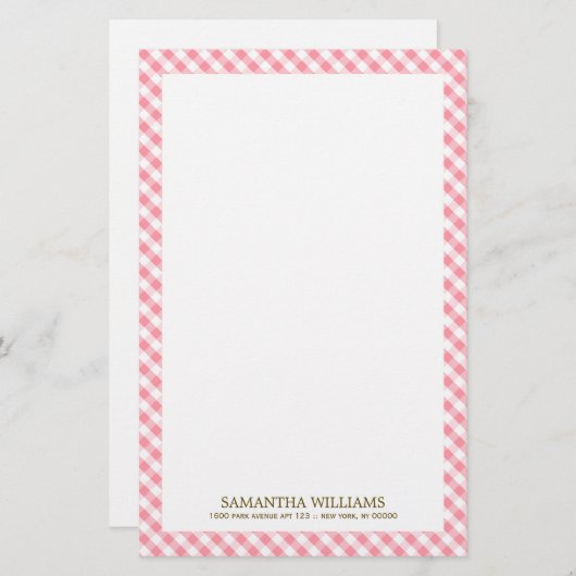 Sweet Pink Gingham Pattern Briefpapier (Voorkant / Achterkant)