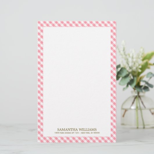 Sweet Pink Gingham Pattern Briefpapier (Staand voorkant)