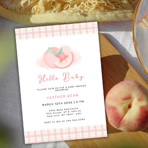 Sweet Pink Gingham Peach Baby shower Kaart