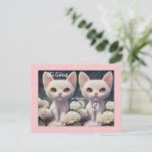 Sweet Pink Girly Kitten Twin Birthday Briefkaart (Staand voorkant)