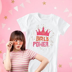 Sweet Pink Glitter Crown Girls Power T-shirt