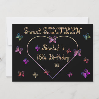 sweet Pink Heart Butterflies Sweet 16 Birthday  Kaart