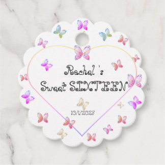 Sweet Pink Heart Butterflies Sweet 16 Verjaardag Bedankjes Labels