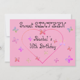 Sweet Pink Heart Butterflies Sweet 16 Verjaardag Kaart
