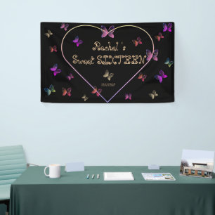 Sweet Pink Heart Butterflies Sweet 16 Verjaardag Spandoek