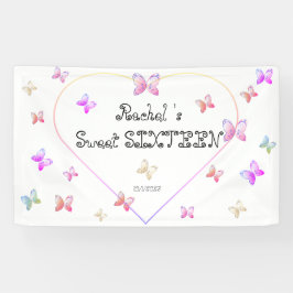 Sweet Pink Heart Butterflies Sweet 16 Verjaardag Spandoek