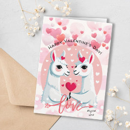 Sweet Pink Hearts Llama Paar Valentijnsdag Kaart