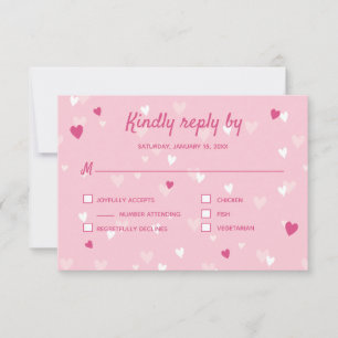 Sweet Pink Hearts Valentijn Wedding RSVP Kaartje