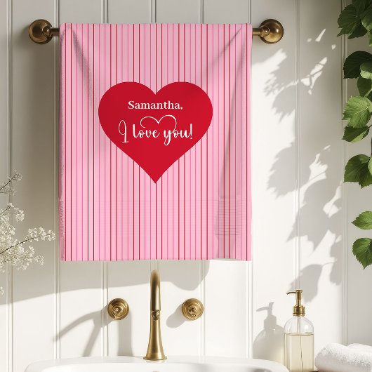 Sweet Pink Hearts Valentine Bath Towel Girlfriend
