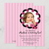 Sweet Pink Ladybug Foto Birthday Uitnodiging (Voorkant / Achterkant)