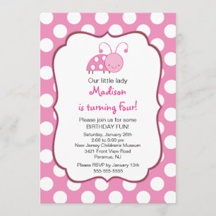 Sweet Pink Ladybugs Birthday Uitnodiging