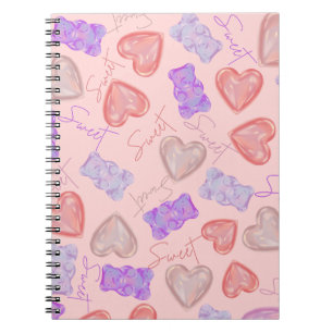 Sweet Pink Paarse teddybeer & hartpatroon Notitieboek