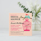 Sweet Pink Polka Dots Birdcage Lovebird Uitnodigin Kaart (Staand voorkant)