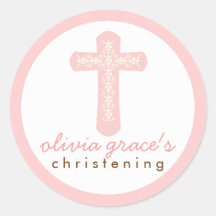 Sweet Pink Religious Celebration Cross Ronde Sticker