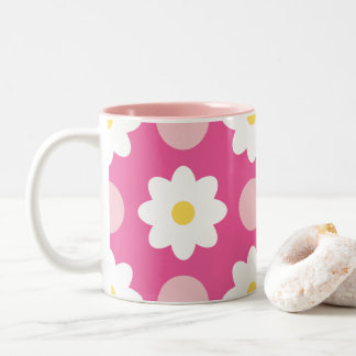 Sweet Pink Retro Bloemenpatroon Tweekleurige Koffiemok