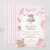 Sweet Pink Stripe Bow Girl Birthday Invitation (Devant / Derrière)