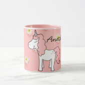 Sweet Pink Unicorn, Flowers en jouw naam Mok (Midden)